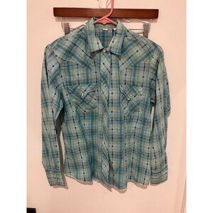 Vintage Western Wear Women's Snap Button Down Shirt, Blue Multi, Size 36